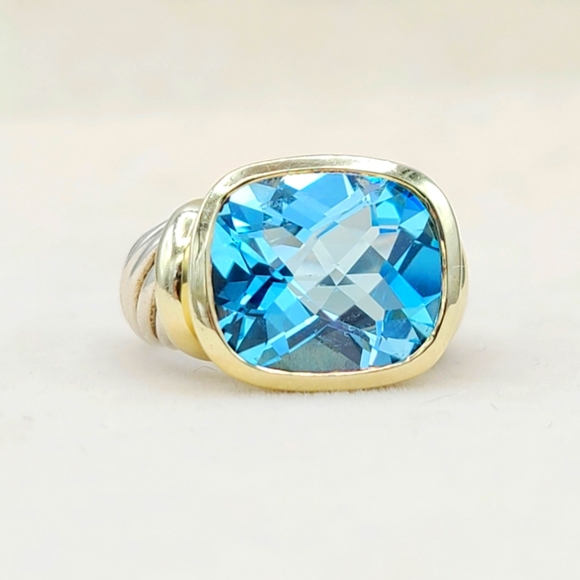 David Yurman Jewelry - David Yurman Large Noblesse Ring With Blue Topaz And Gold